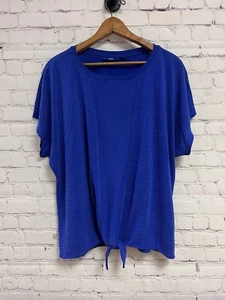 Apt. 9 XL Blouse Blue Short Sleeve Lightweight Front Knot Striped - Picture 1 of 11