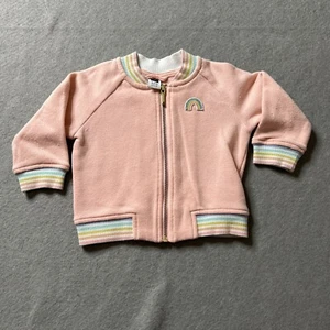 Janie and Jack Jacket Girls 6-12 Months Pastel Pink Rainbow Bomber Style Zip - Picture 1 of 6