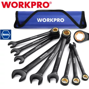WORKPRO 9PCS Ratcheting Combination Wrench Set Metric 8-19 mm 72-Teeth Anti-Slip - Picture 1 of 10