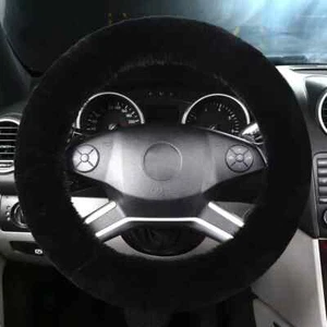 Natural Fur Wool Sheepskin Fuzzy Black car Steering Wheel Cover, Fluffy Soft Pro - Imagen 1 de 6