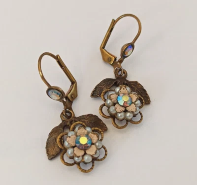 Серьги Michal Negrin потертый шик жемчуг северное сияние кристаллы изящный цветок - Изображение 1 из 4