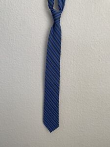 Men's Murano Slim Necktie - Extra Long Blue + Gray Stripes