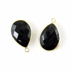 Bezel Gemstone Pendant - 13x18mm Faceted Pear Shape - Black Onyx (2 Pcs) - Picture 1 of 2