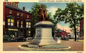 Postcard Longfellow Monument Longfellow Square, Portland, Maine - Imagen 1 de 2