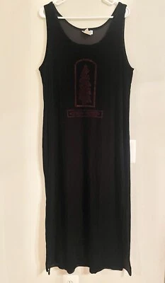 Vestido midi de terciopelo negro boho de colección estampado de bronce gráfico bruja capricho gótico talla 12 Foto 1 de 4