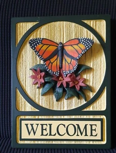 Vintage Big Sky Carvers Wood Welcome Sign Monarch butterfly MEISSENBURG DESIGN - Picture 1 of 6