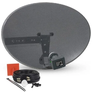 Zona 1 60 cm plato satélite y cuádruple Lnb + 50 m negro cable doble para cielo / Freesat - Imagen 1 de 13