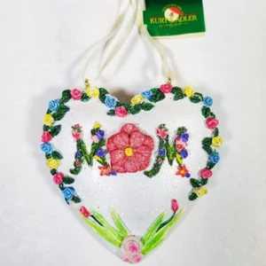 Kurt Adler MOM Mother's Day Christmas Ornament Heart Floral Flowers Pink Glitter - Picture 1 of 10