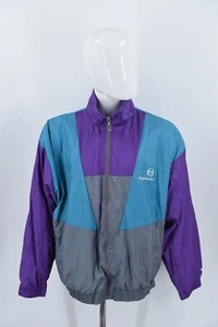 Vintage Sergio Tacchini Sz 46 Full Zip Windbreaker Jacket Purple Grey Turquoise - Picture 1 of 12
