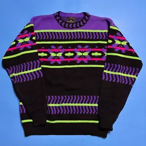 Vintage Demetre "Day Glo" "Black Light" Neon Ski Sweater in Men's Medium - Picture 1 of 4