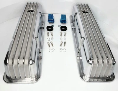 Polished Aluminum Finned Tall Valve Covers for SBC Small Block Chevy 350 - Image 1 of 4