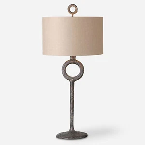 Rustic Hammered Cast Iron Textured Ring Table Lamp 35 in Minimalist Bronze Metal - Picture 1 of 4