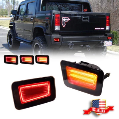 2x Smoked LED Rear Bumper Reflector Tail Brake Signal Lights For 05-09 H2 Hummer - Image 1 of 4