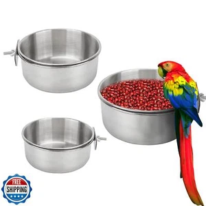 Bird Feeding Dish Cups 3 Pack Parrot Food Bowl Cage with Clamp Holder Stainle - Picture 1 of 5