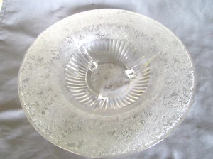Vintage Paden City Glass Etched Spring Ochard 3 toed footed bowl 12.5" x3" - Picture 1 of 5