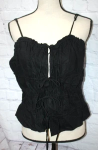 DIVIDED H&M Damen-Tanktop schwarz Leinenmischung Spaghettiträger vorne zum Binden Größe M - Bild 1 von 3
