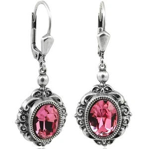 Ohrringe Rosa Silber Ohrhänger Markenkristalle aus Österreich Jugendstil Vint... - Bild 1 von 6