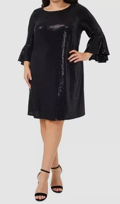 Vestido de cóctel MSK para mujer negro lentejuelas manga campana talla grande 3X Foto 1 de 2