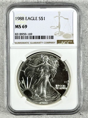 1988 $1 American Silver Eagle NGC MS69 Brown Label - Image 1 of 2