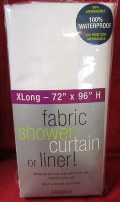 NUEVO Cortina de Ducha InterDesign Impermeable Tela Blanca 72x 96 Xlargo Extra Largo Foto 1 de 4