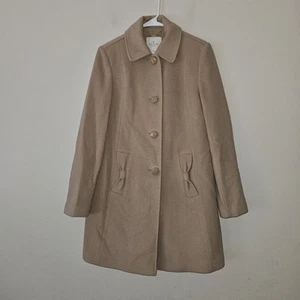 Kate Spade Wool Cashmere Blend Coat 4 Button Bow Pockets Beige Size Medium - Picture 1 of 8