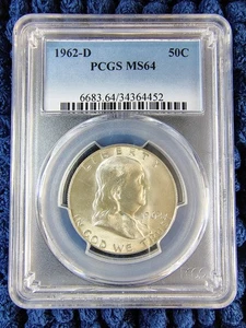 1962-D Franklin Half Dollar - PCGS MS 64 - Denver Mint - 90% Silver -Nice Luster - Picture 1 of 16