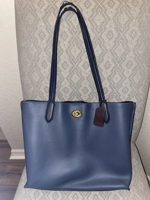 Coach Tote With Turnlock Closure Dark Blue Black Handles - Image 1 of 4