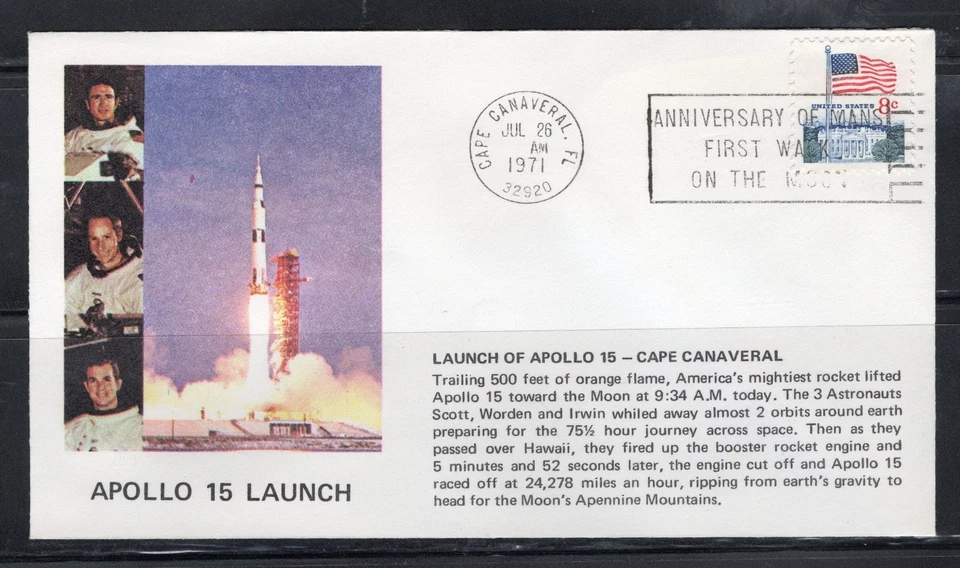 1971 US Space Event Cover Apollo 15 Launch July 26 Cape Canaveral FL - Image 1 of 1