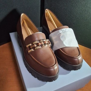 Antonio Melani Brookelyn Chain Loafer Women's Size 8.5 M Cacao Brown Leather - Picture 1 of 9