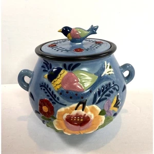 Vaso vintage Jim Shore Enesco Bluebird floreale con coperchio stile country - Foto 1 di 6