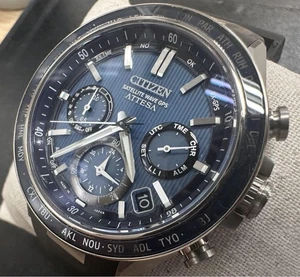 Citizen Attessa Eco Drive Uhr blaues Zifferblatt Kautschukband gebraucht - Bild 1 von 13