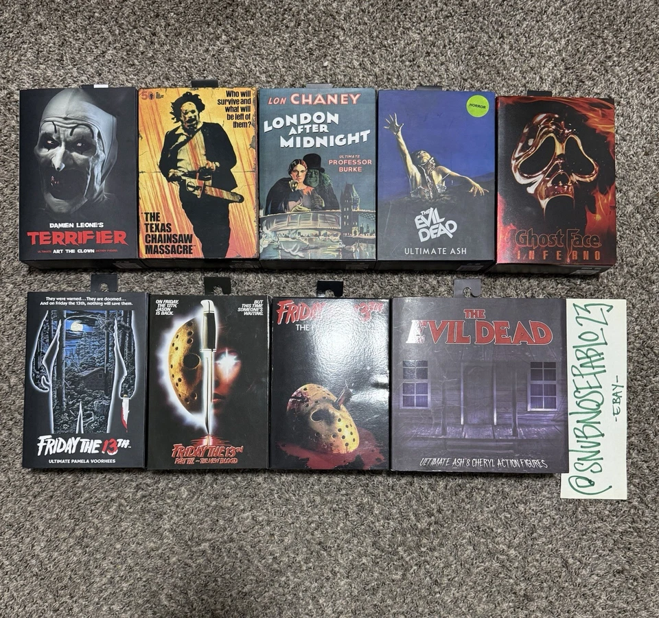 Lote de 9 figuras de acción de terror NECA Ultimate nuevas selladas en caja Ghostface Jason Foto 1 de 4