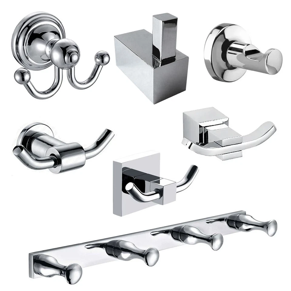 ECOSPA Bathroom Robe Hook Towel Double Single Chrome Square Round Metal Door Modern UK