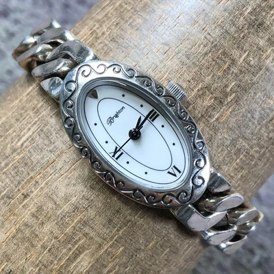 Brighton St. Tropez Women Fashion Silver Tone Oval Quartz 17mm Watch 6 1/2" - Image 1 of 4