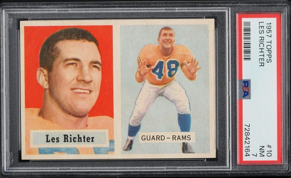 1957 Topps FB Card # 10 Les Richter Los Angeles Rams HOF PSA 7 NRMT - Image 1 of 2