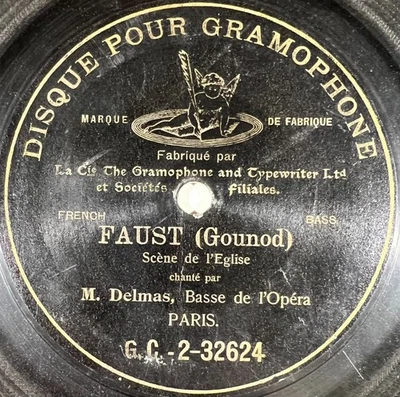 Delmas : Faust (Gounod) DISQUE ONE-SIDE 78 RPM GRAMOPHONE G&T BERLINER - Photo 1/3