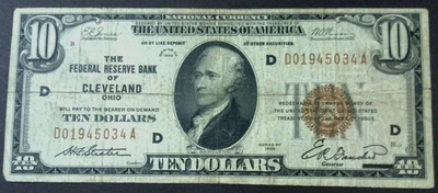 1929 $10 Federal Reserve Bank Of Cleveland Ohio  D01945034A Fr-1860-D - Image 1 of 4