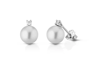 Orecchini in oro bianco 18Kt diamanti e perle naturali C-OR1L/6 - Picture 1 of 1