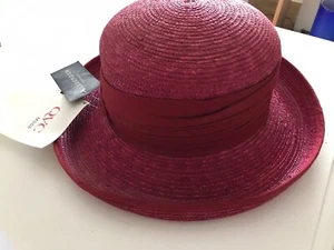 SEEBERGER Hut Strohhut mit Aufschlag Krempe Band Rubin Rot one size von QVC - Bild 1 von 7