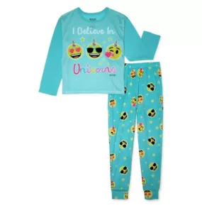 NWT 2-Piece Girls 6-6X Emoji Long Sleeve Top & Long Pants Pajama Set Pajamas - Picture 1 of 3
