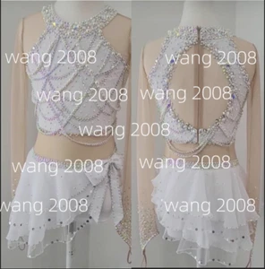 Niña Patinaje sobre Hielo Figura Patinaje Vestido Gimnasia Disfraz Blanco - Imagen 1 de 7