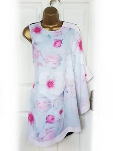 TED BAKER Floral Print Bodycon Dress with Chiffon Drape, Ted size 1, UK 8 - BNWT - Picture 1 of 7