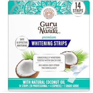 Tiras blanqueadoras de dientes GuruNanda con aceite de coco-14 tiras seguras de esmalte stock en EE. UU. - Imagen 1 de 6