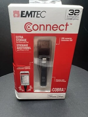 Emtec iCobra2 iPhone Flash Drive 32GB 2 in 1 Black, Dual Conne... J62 - Image 1 of 4