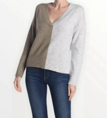 Suéter para mujer Sweet Romeo con cuello en V bloques de colores en gris latte/japezo XL Foto 1 de 4