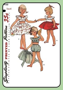 Kinder BLUSE Top ROCK Unterhose Beachwear Muster Simplicity 4755 Vintage 1954 - Bild 1 von 5