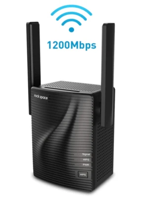 Rock Space 12Mbps WiFi Repeater AC1200 WiFi Range Extender Black - Image 1 of 3
