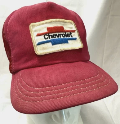 Vntage 80s Chevrolet Trucker Hat One Size Snapback RARE Made USA Patch Red Mesh - Image 1 of 4