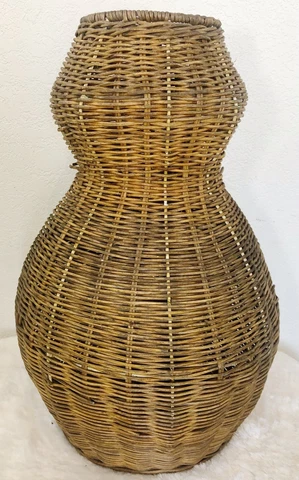 Vintage MCM Large Wicker Floor Vase Boho 23” Tall Flower Basket Cover