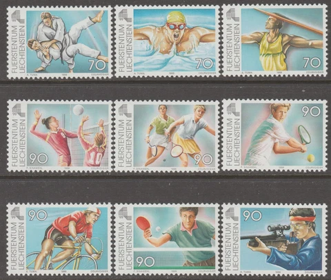 LIECHTENSTEIN,1999 , Sports set, collection of 9 Mint, Sc.1142-1150  MNH VF-XF Cover
